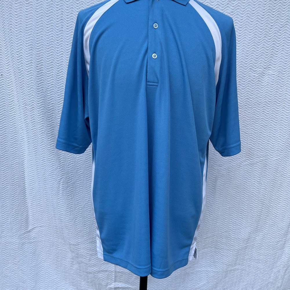 NO BRAND Men's Light Blue with White Stripe Short Sleeve Polo Shirt Size Lrg New